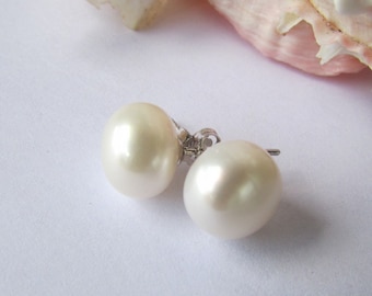 10-11mm Pearl Earrings, White Potato Pearl Earrings, 925 Stud Pearl Earrings, Sterling Silver, Pearl Earrings, Stud Earrings, Bridal