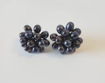Black Pearl Earrings, Flower Pearl Earrings, Rice Pearl Earrings, Freshwater Pearl, Stud Pearl Earrings, Wedding Pearl Earrings, Pearl