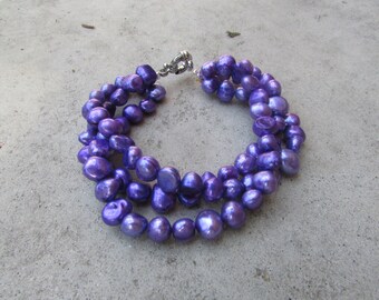 3 Twisted Purple Pearl Bracelet,Pearl Bracelet,Purple Bracelet,Freshwater Pearl Bracelet,Bracelt,Baroque Pearl,Wedding Pearl,Bridal Gift