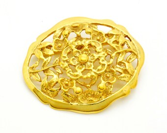 Broche Ancienne Laiton Ouvragé Avec Cristal Rubis - 40x40mm, Occasion, Style Vintage