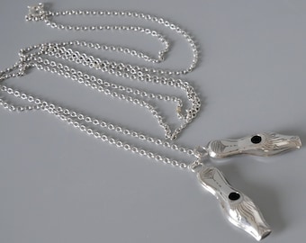 Antique Needle Guards 835 Silver Chain Necklace 45 Inch Dutch Breidoppen Charms, Victorian Novelty Knitting Accessory Gift Idea Mom Grandma