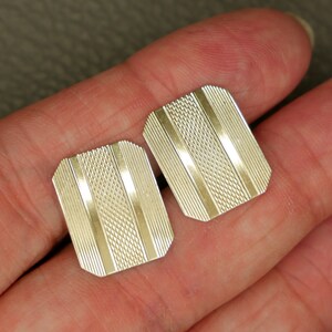 Mid-Century Gold Wash 835 Silver Cufflinks with Striped Etching - Vintage Men&#39;s Jewelry, Elegant Gift for Him, KW1