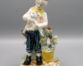 Vintage Porcelain Figurine: Boy with Puppy, Hand-Painted Collectible (H19cm)