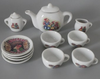 Miniature tea set, Kids toy, Douwe Egberts "Mice" service for 4,  Vintage teatime miniatures, Tea Party, Christmas gift for a kid