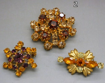 Vintage Orange Strass Rhinestone Brooch: Mid Century Costume Jewelry