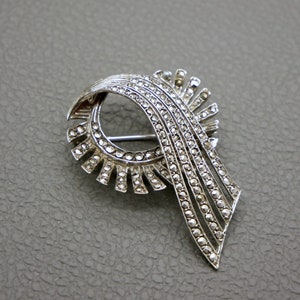 Large Marcasite Brooch, Fantasy Art Deco design mid century costume jewelry, Gift for Her