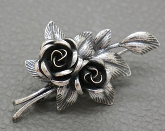 TEKA Theodor Klotz Sterling Silver Rose Flower Brooch, 1950's Mid Century Handcrafted German Design Jewelry