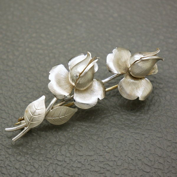 Vintage 835 Silver Rose Buds Brooch - Mid Century Artisan Jewelry - Symbol of Love, Retro Accessory - KW4