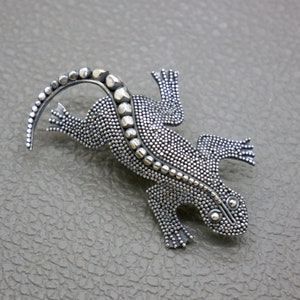 Vintage Sterling Silver Gecko Brooch - Artisan Handcrafted 1970&#39;s Jewelry, KW4