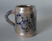 German beer mug stein, Salt glaze stoneware signed M. Schmidt, Retro Kitchen Decor Pottery