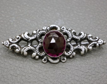 Antique Almandine Garnet & 835 Silver Brooch, Dutch Heritage Victorian Style Jewelry, Collectible Brooch, January Birthstone