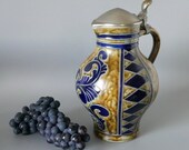 Goebel Merkelbach Pitcher With Pewter Lid, Wine Jug, Vintage German Salt Glaze Stoneware Pottery, Decanter, Retro Kitchen Decor