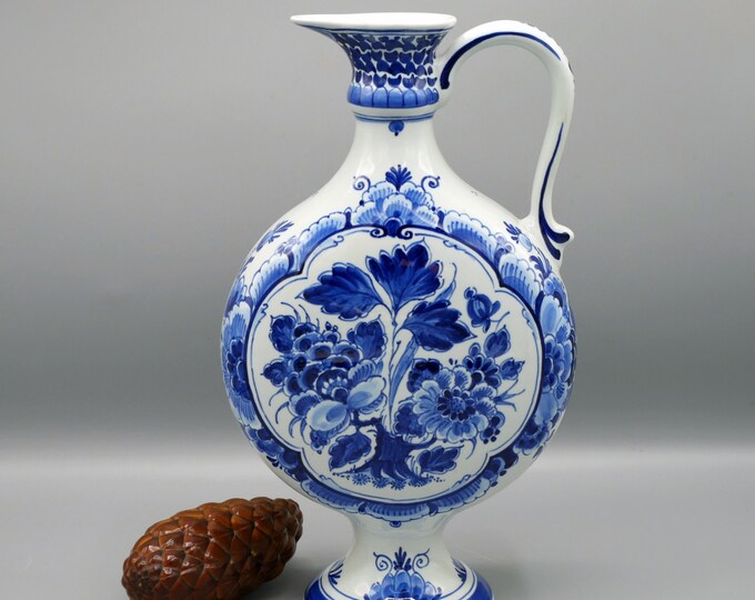 Delft Blue Pitcher Vase H29cm, Long Neck Vase Royal Porceleyne Fles