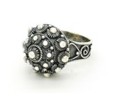 Sterling Silver Poison Ring, Antique Dutch Button Pill Box Ring Size 6.50 Handcrafted Silver Filigree Zeeuwse Knoop Klederdracht Jewelry