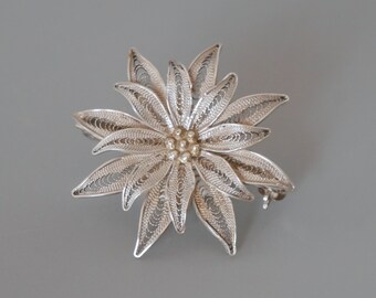 Vintage filigree silver bracelet Flower design hallmarked silver bracelet 1950/'s mid century Javanese Yogya silver jewelry