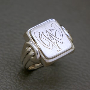 Anillo de sello vintage para hombre en plata 835, talla 9,75, con monograma WY grabado, joyería europea de mediados de siglo, años 50 y 60 - KW8