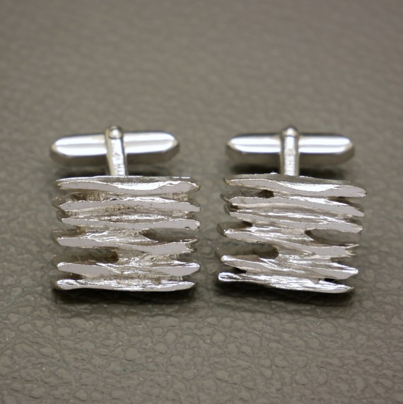 Textured Modernist 800 Silver Rectangular Cufflin… - image 2
