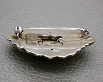 Broche Vintage En Argent 835 Avec Pierre Marbrée - Occasion - Bijou Ancien Sans Marque
