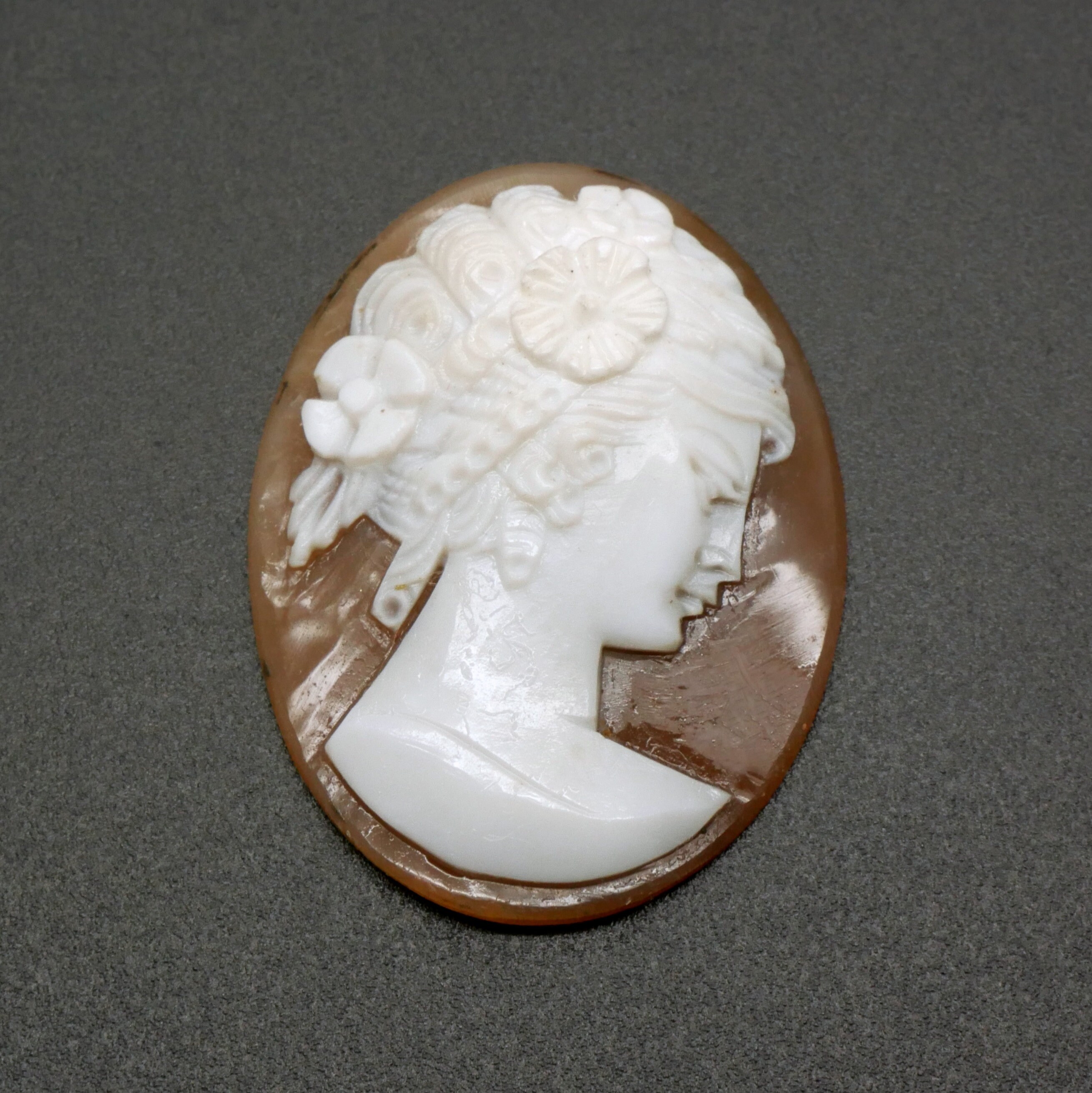 Antique Sardonyx Shell Cameo: 1900s Italian Carved Woman Portrait