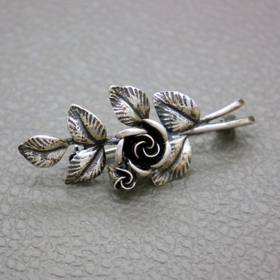 Silver925レオパードブローチ　vintage TEKA Theodor Klotz Sterling Silver Rose Flower Brooch - Mid