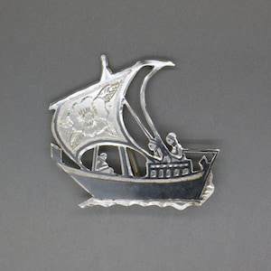 Vintage Sterling Silber Niello Segelboot Brosche: 1940er Jahre Siam Schmuck