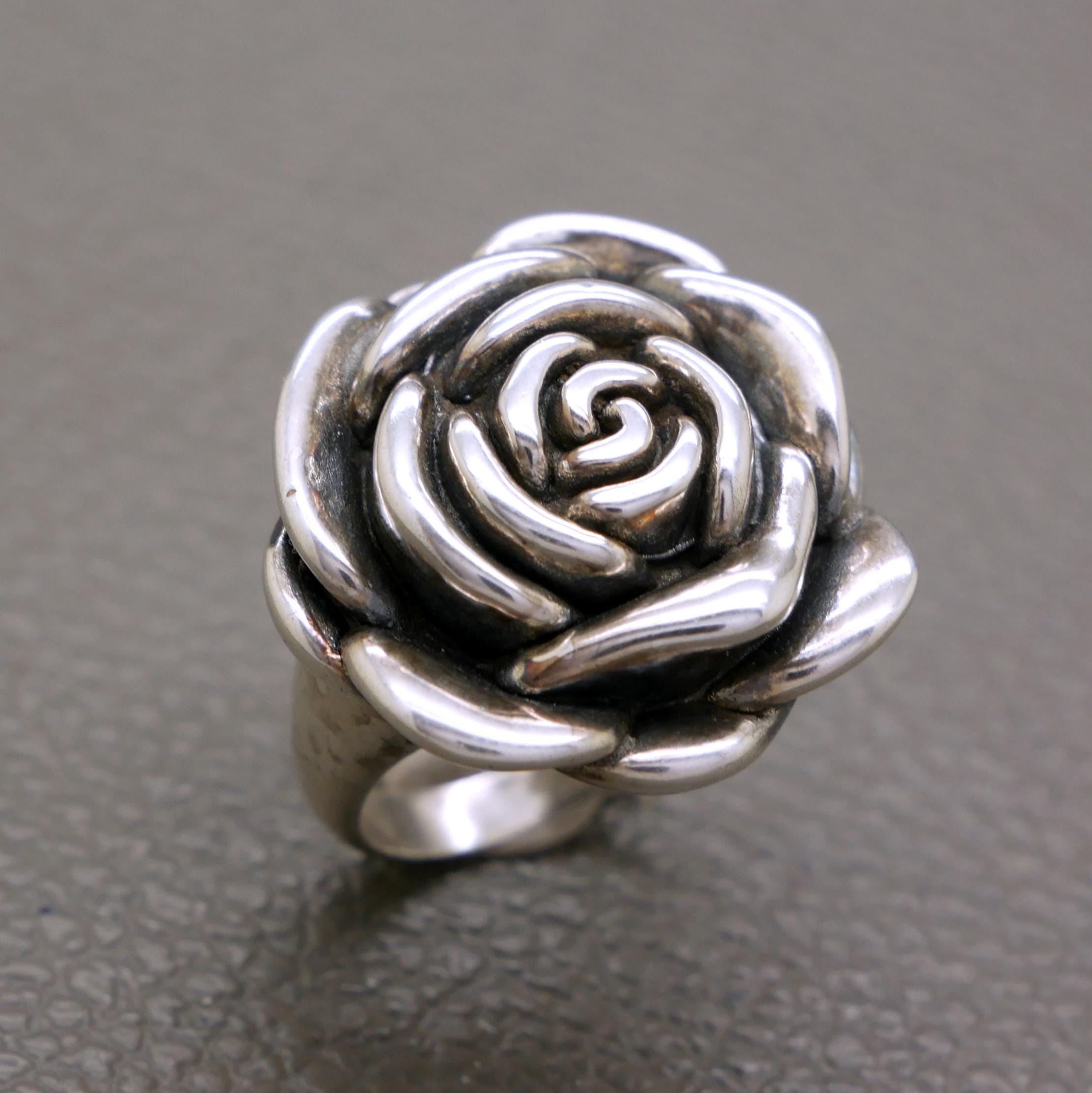 Vintage Sterling Silver Rose Ring: Sculptural 90s Floral Statement 
