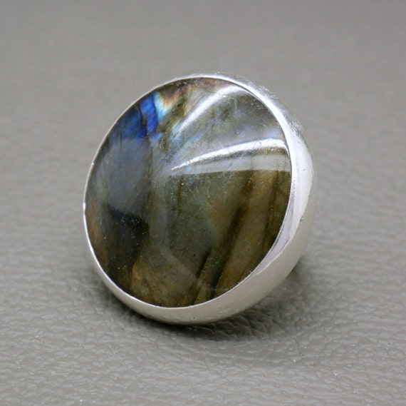 Oversized Labradorite & Sterling Silver Ring, Bru… - image 1