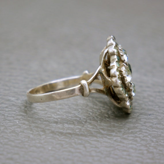 Antique Diamond Simili Crystal & 835 Silver Ring … - image 8