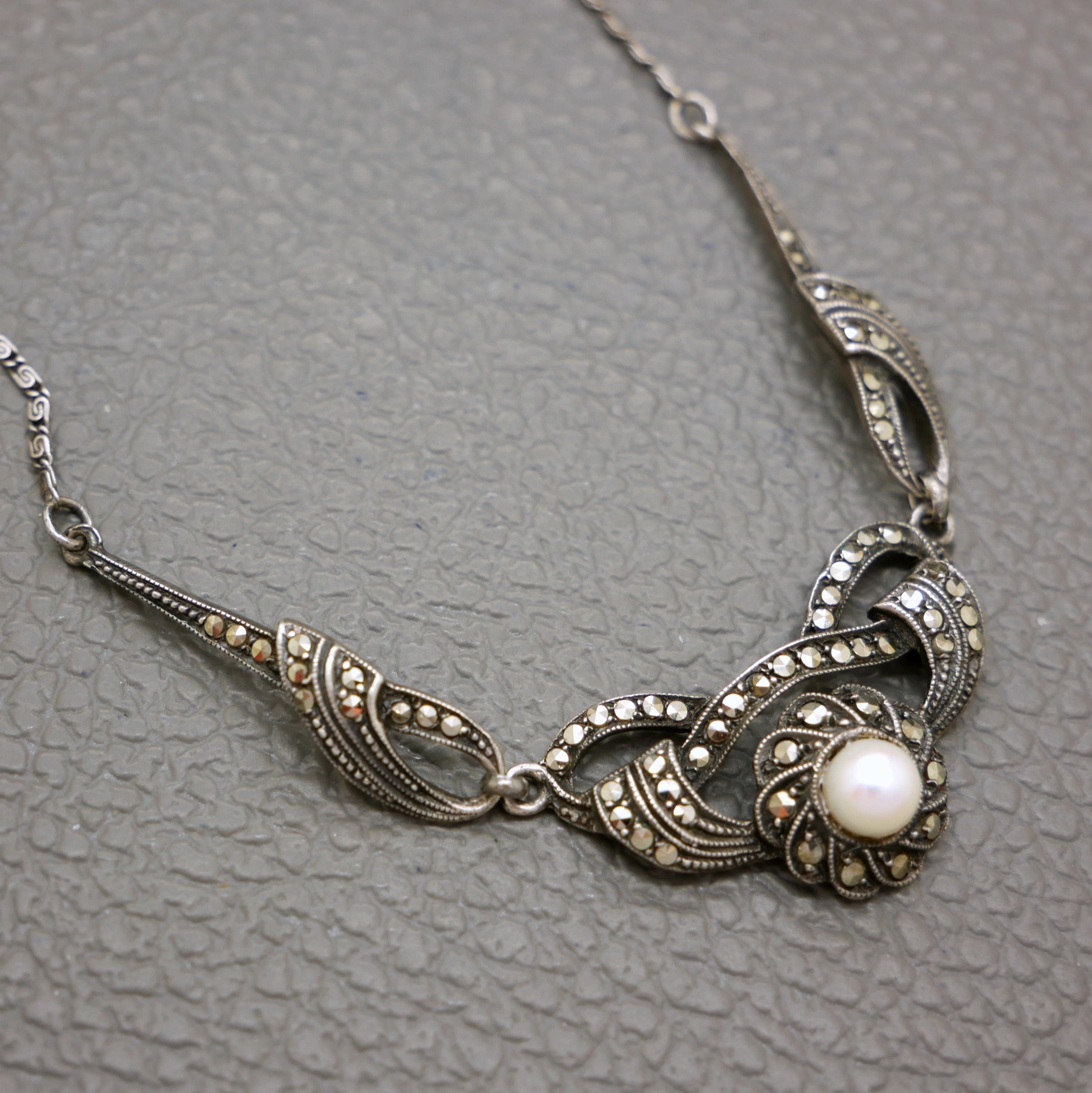 Collier Chaîne Art Déco En Argent Massif 925 - Très Grande, Ancien, Signé