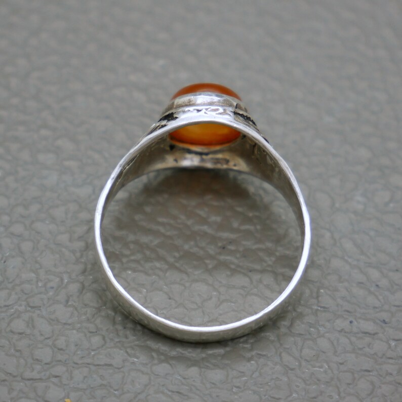 Vintage Sterling Silver & Karneol Ring Storlek 9.25 - Orange Ädelsten Hantverksmässigt Tillverkade Smycken - KW5 bild 8