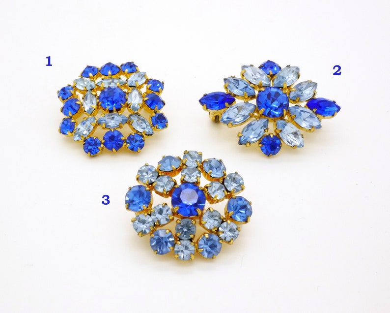 Sapphire Blue Strass Crystal Pin Blue Glass Rhinestone Brooch Vintage Wedding Something Blue 1950s 1960s Mid Century Costume Jewelry