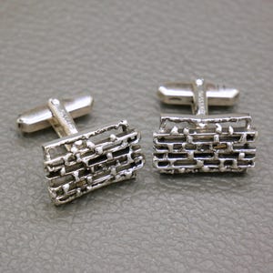 Vintage 835 Silver Cufflinks – Brutalist Mid Century Modern Cuff Links – 1970s Men&#39;s Silver Jewelry – KW10