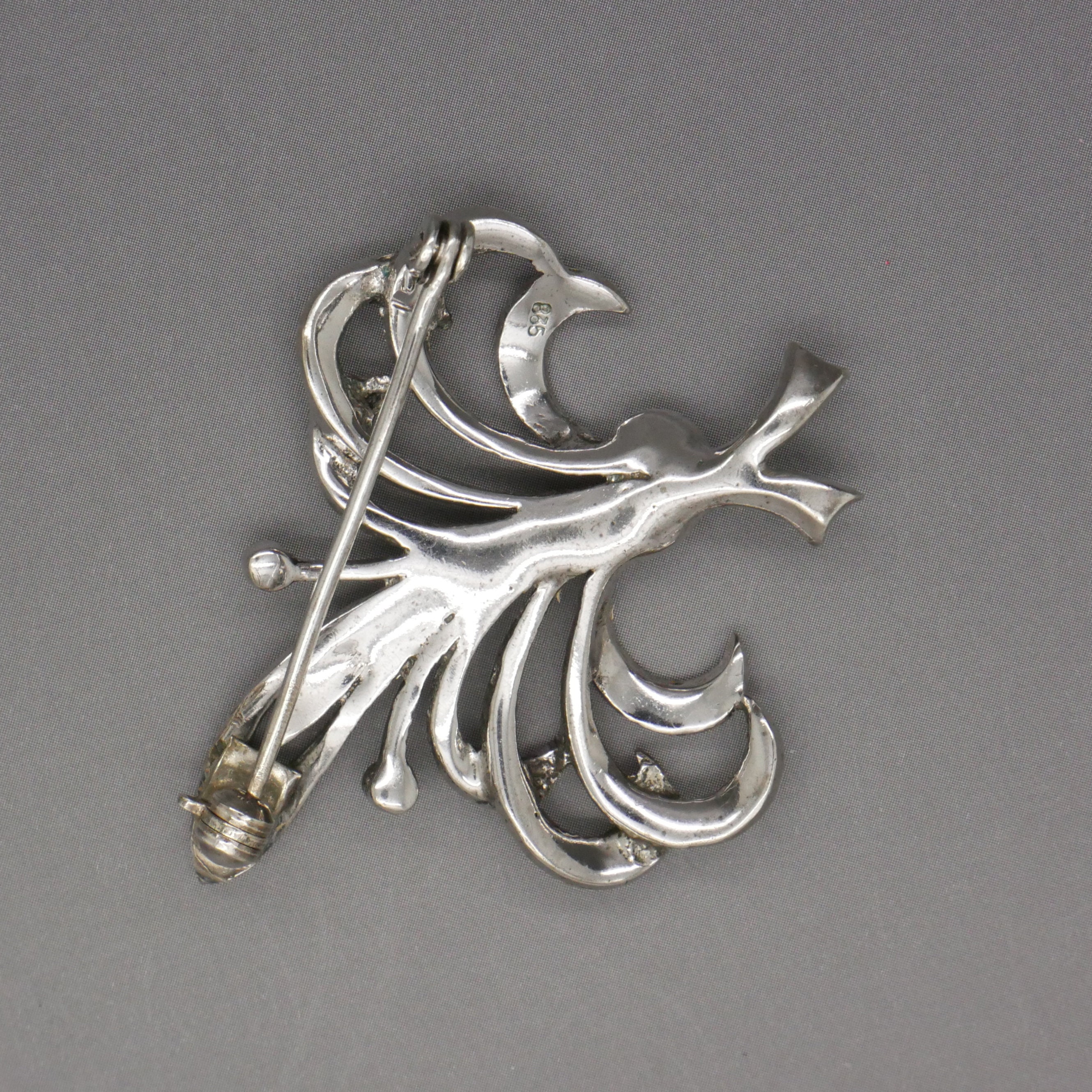 Broche Florale Vintage En Argent 835 Et Marcassites - Occasion