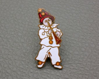 Antique harlequin Pierrot brooch, brass & fire enamel miniature pin, 1920's costume jewelry, collector's gift