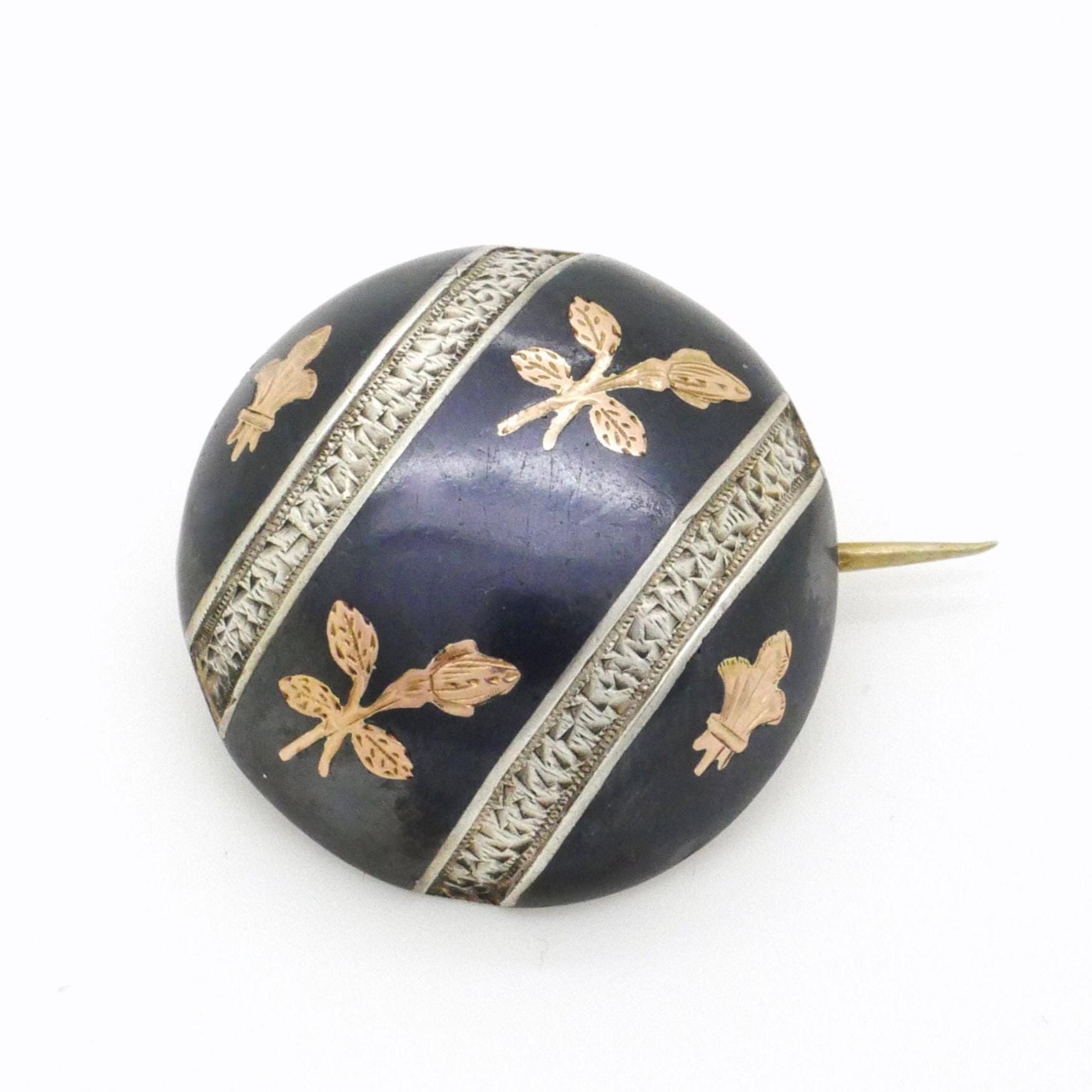 Broche/pendentif Ancien En Argent 925 – Fleur Ouvragée, Décor Niellé – Vintage