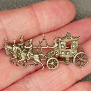 Vintage 835 Silver Brooch, Marcasite Set Coach And Horses Design Pin, Mid Century Jewelry image 3