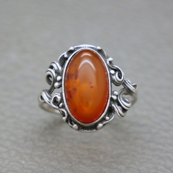 Genuine Amber & Sterling Silver Ring Size 6.75, N… - image 3