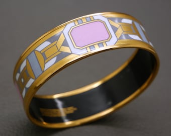 Vintage Michaela Frey Enameled Bangle: 24ct Gold Plated Austrian