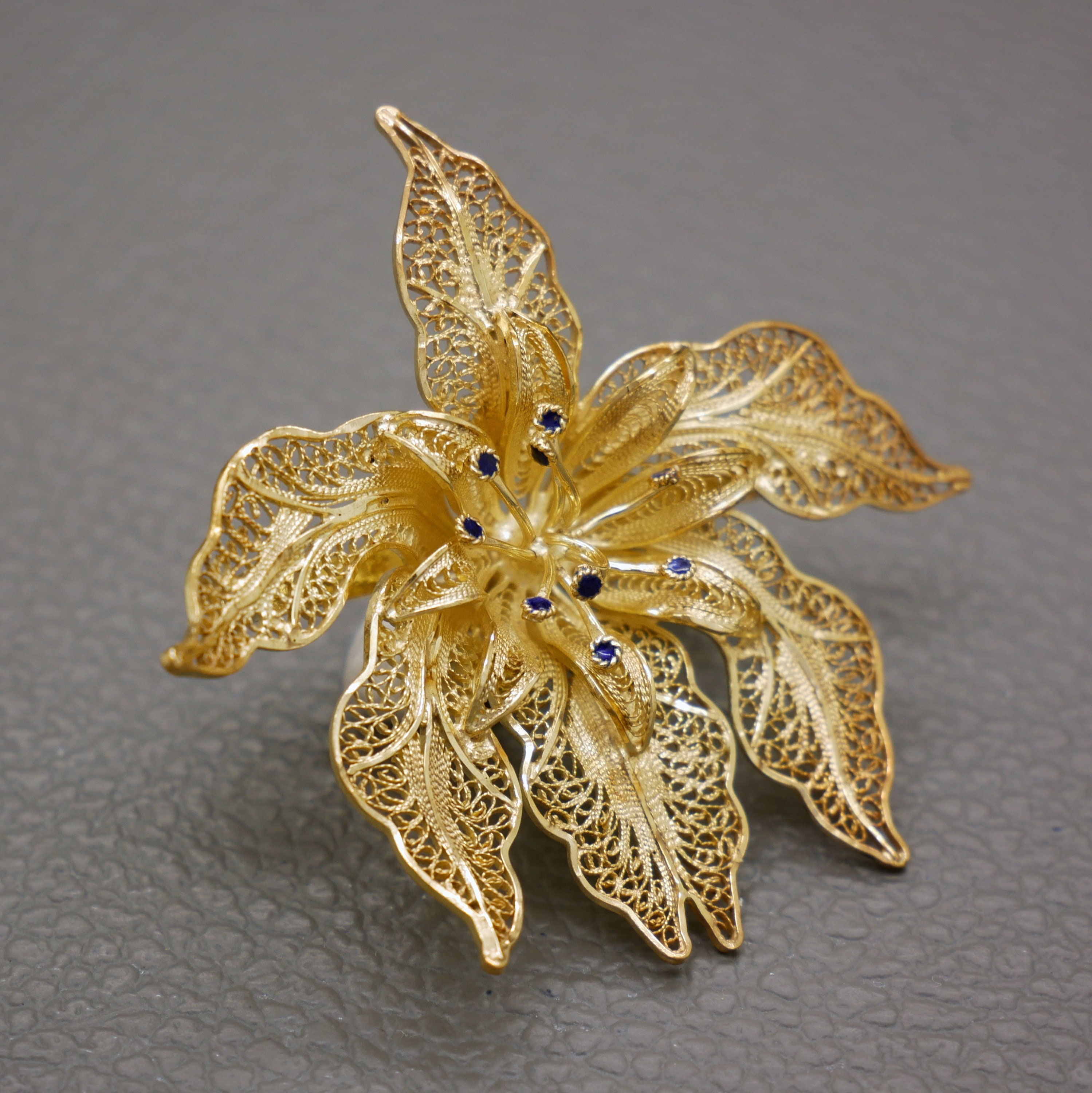 Vintage Gold Plated Orchid Flower Brooch Topazio Portugal 800 Silver  Filigree With Blue Enamel Accents, 1960\'s-1970\'s Jewellery, KW2 - Etsy