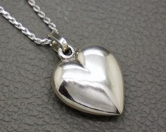 Small 800 Silver Heart Pendant with Optional 20" Rope Chain, Mid Century Vintage Jewelry - KW5