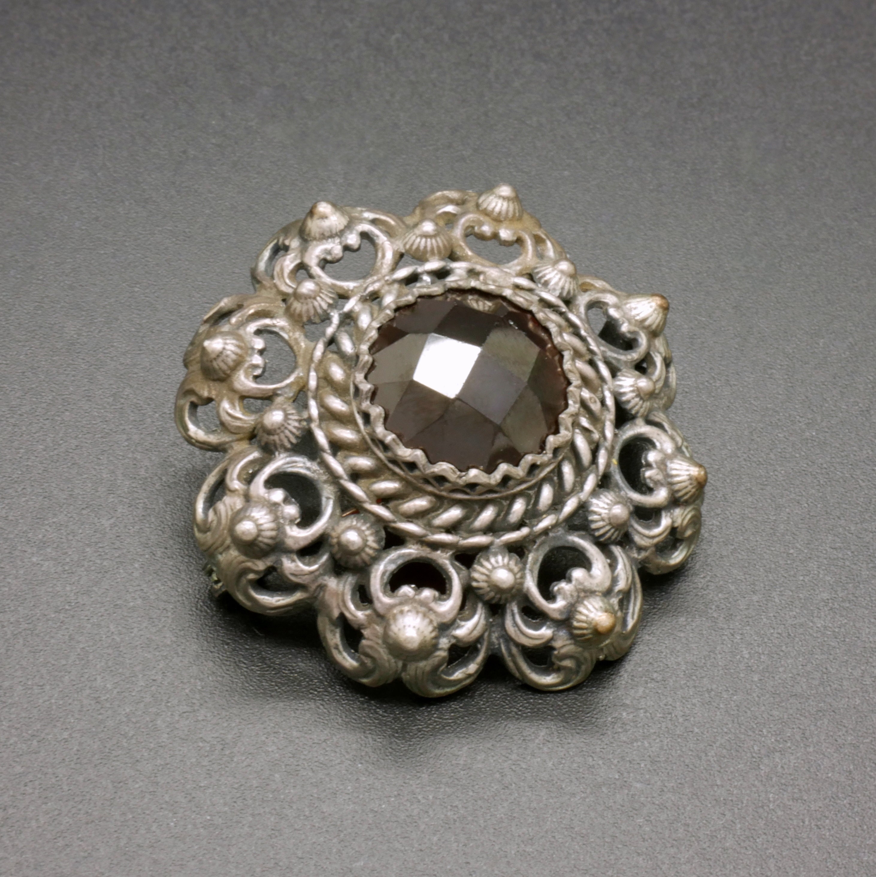 Antique Garnet Brooch, 800 Silver Pin, Dutch Heritage Arts 