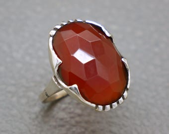 Vintage Art Deco Carnelian Ring: 830 Silver, Size 5.5