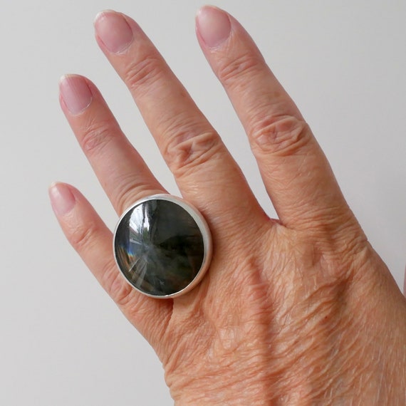 Oversized Labradorite & Sterling Silver Ring, Bru… - image 3