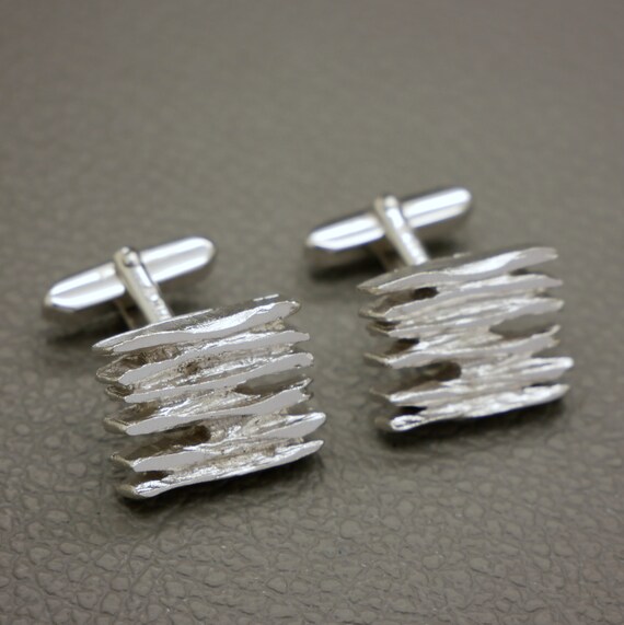 Textured Modernist 800 Silver Rectangular Cufflin… - image 6