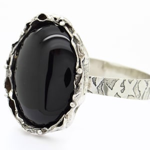 Vintage 835 Silver Black Onyx Bracelet, Nordic Modernist Design, 1970s Artisan Statement Jewelry
