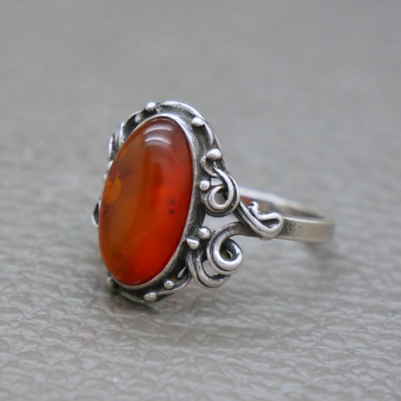 Genuine Amber & Sterling Silver Ring Size 6.75, N… - image 4