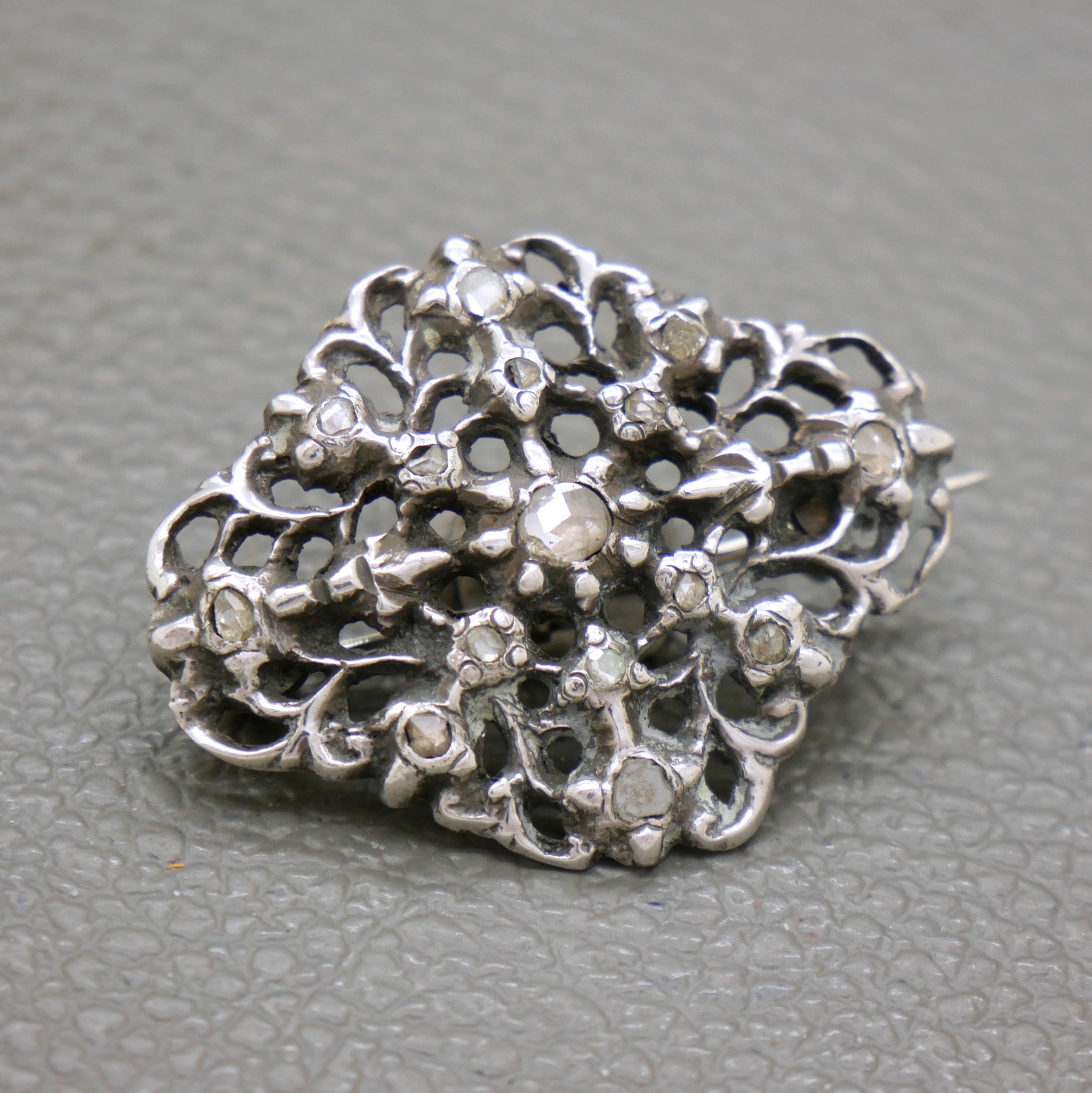Antique Victorian Diamond Brooch – Old Mine Cut Diamonds & 835
