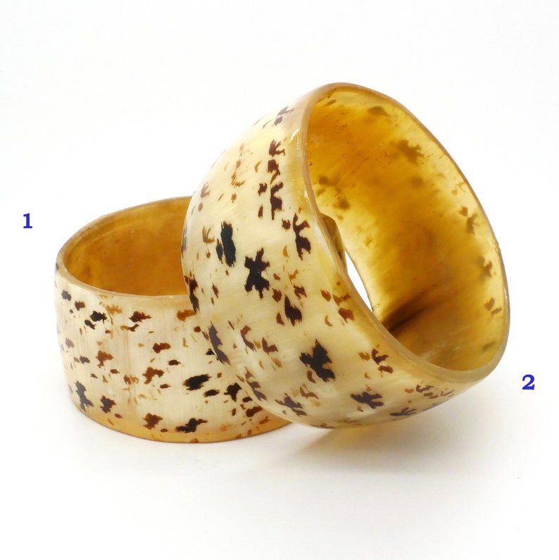 Wide Cuff Bracelet Natural Horn Bangle Bracelet Spotted Beige Color Organic Material 1970s Boho Style Vintage Jewelry