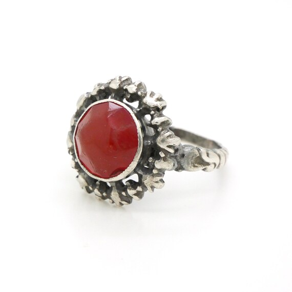 Antique Carnelian Ring Size 6.50, 800 Silver & Fa… - image 5