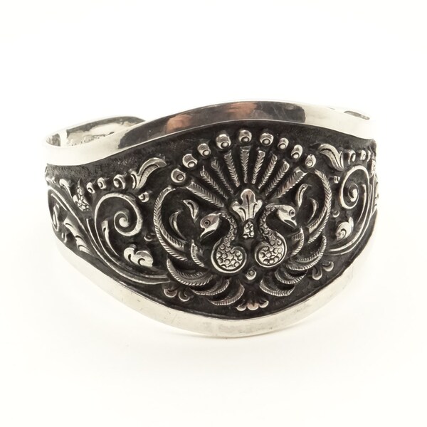Oriental Art Deco Yogya 800 Silver Bracelet - Peacock Bangle Bracelet - Oriental Art Deco Jewelry - Djokja Silver - Antique Cuff Bracelet